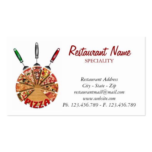 Business Card Pizza on the cutting board (front side)