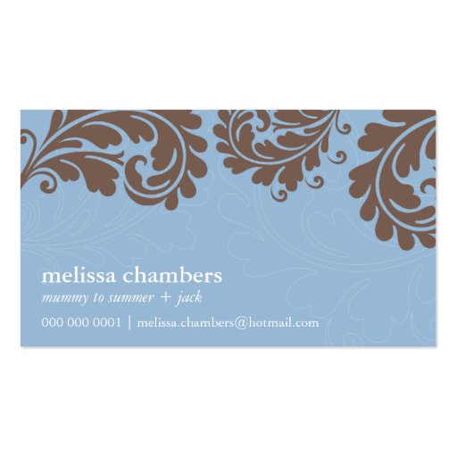 BUSINESS CARD pretty bold flourish blue brown (front side)