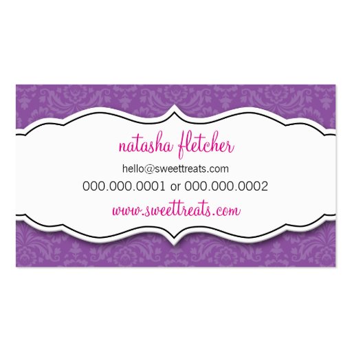 BUSINESS CARD pretty damask cupcake purple pink (back side)