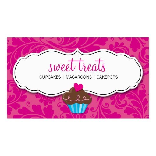 BUSINESS CARD pretty flourish cupcake hot pink (front side)