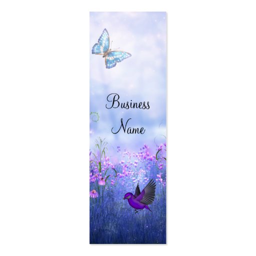 Business Card Purple Flowers Birds Skinny (front side)