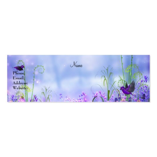 Business Card Purple Flowers Birds Skinny (back side)