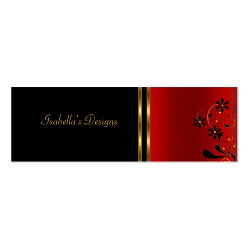 Business Card Red Black Floral Skinny Business Card Template (front side)