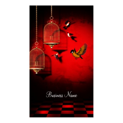 Business Card Red Golden Cage Birds (front side)