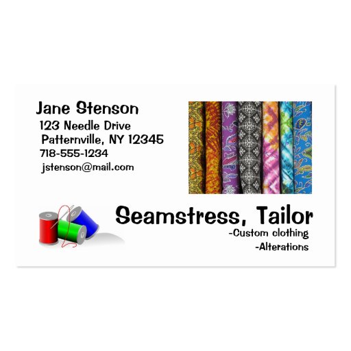 Business Card: Seamstress, Tailor (front side)