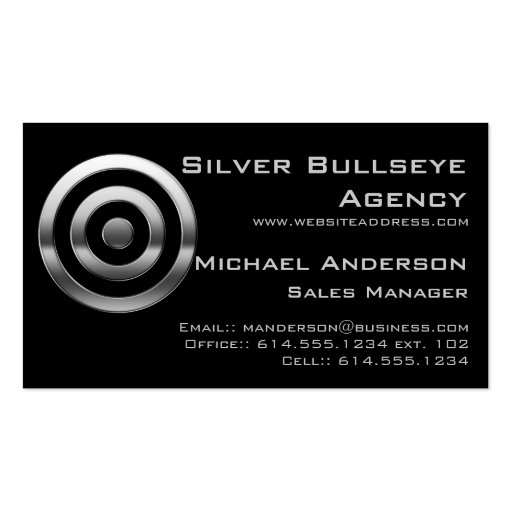 Business Card :: Silver Metal Bullseye Target (front side)