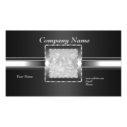 Business Card Silver on Grey Black Add Logo Photo