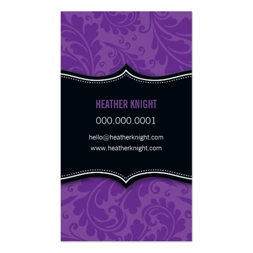 BUSINESS CARD sophisticated flourish black purple (back side)