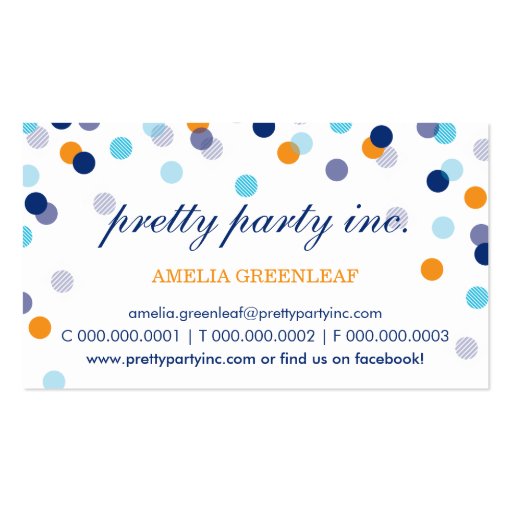BUSINESS CARD :: stylish confetti navy aqua orange (front side)