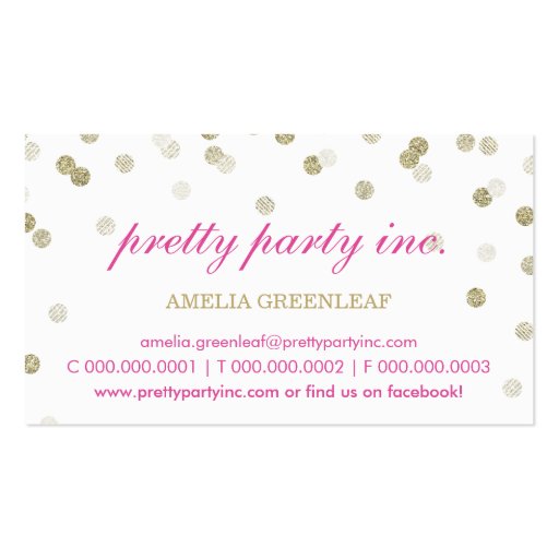 BUSINESS CARD stylish confetti pink gold glitter (front side)