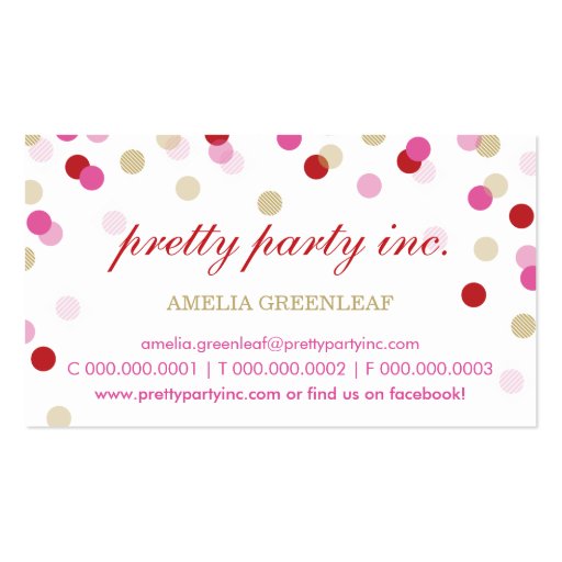 BUSINESS CARD :: stylish confetti red pink gold (front side)