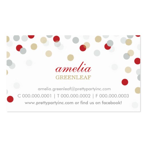 BUSINESS CARD :: stylish confetti red silver gold (front side)