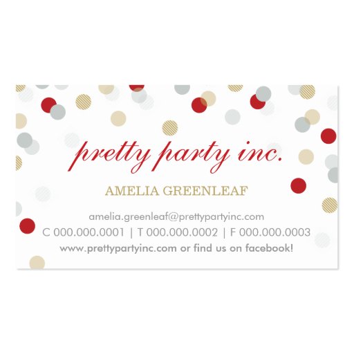 BUSINESS CARD :: stylish confetti red silver gold (front side)