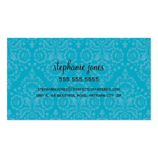 BUSINESS CARD stylish damask black aqua blue (back side)