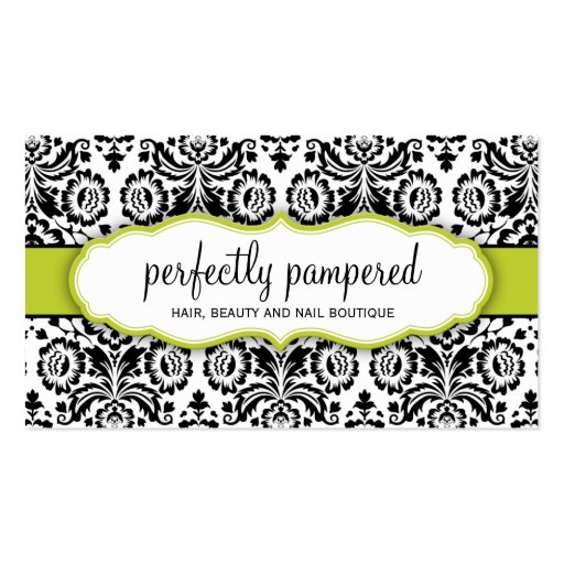 BUSINESS CARD stylish damask black bright green (front side)
