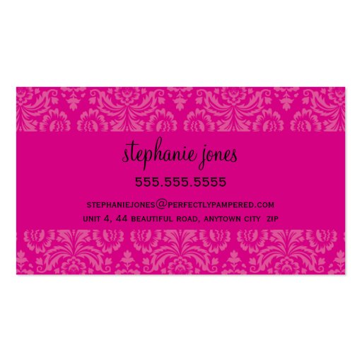 BUSINESS CARD stylish damask black fuschia pink (back side)