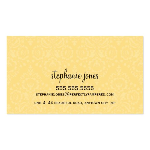 BUSINESS CARD stylish damask black lemon yellow (back side)
