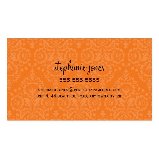 BUSINESS CARD stylish damask black orange (back side)