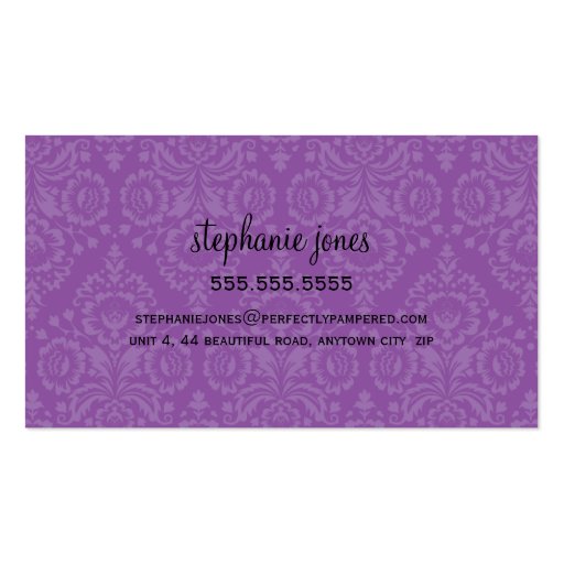 BUSINESS CARD stylish damask black violet purple (back side)
