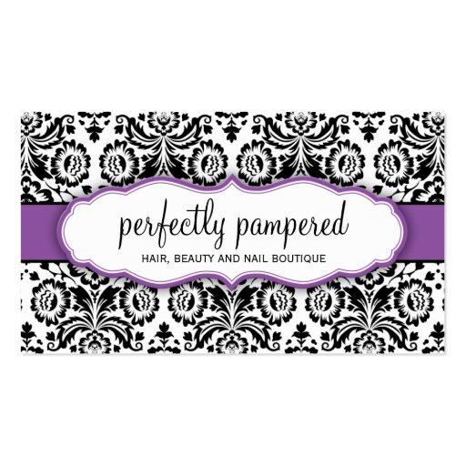 BUSINESS CARD stylish damask black violet purple (front side)