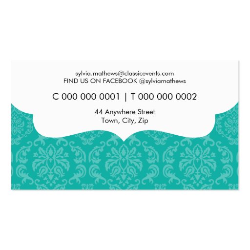 BUSINESS CARD stylish damask pattern jade green (back side)