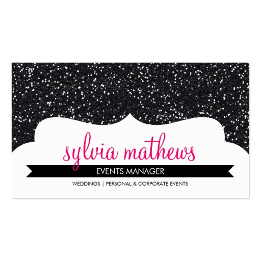 BUSINESS CARD stylish glitter sparkle black pink (front side)