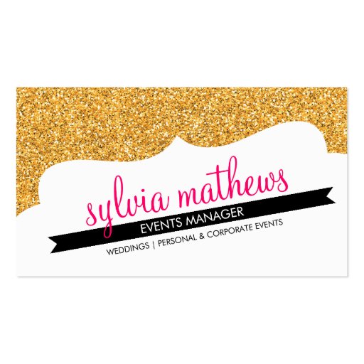 BUSINESS CARD stylish glitter sparkle gold pink (front side)