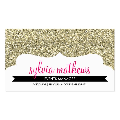 BUSINESS CARD stylish glitter sparkle gold pink (front side)
