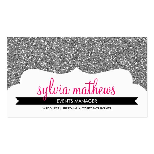 BUSINESS CARD stylish glitter sparkle silver pink (front side)