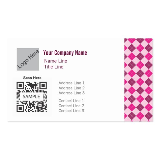 Business Card Template Generic Pink Argyle