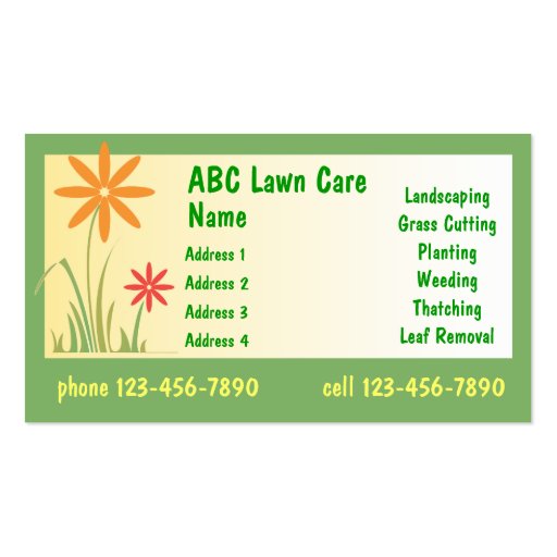 Business Card Template Lawn Care (back side)