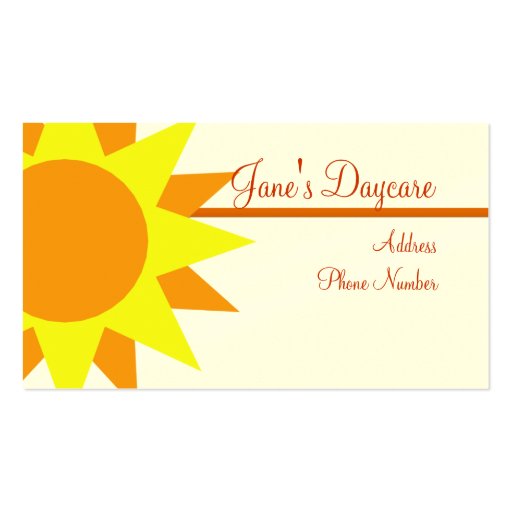 Business Card Template **Rays of Sunshine (front side)