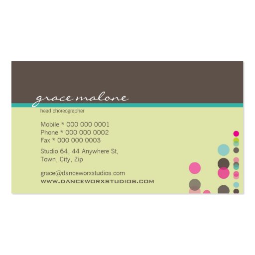 BUSINESS CARD trendy disco spots green pink aqua (back side)