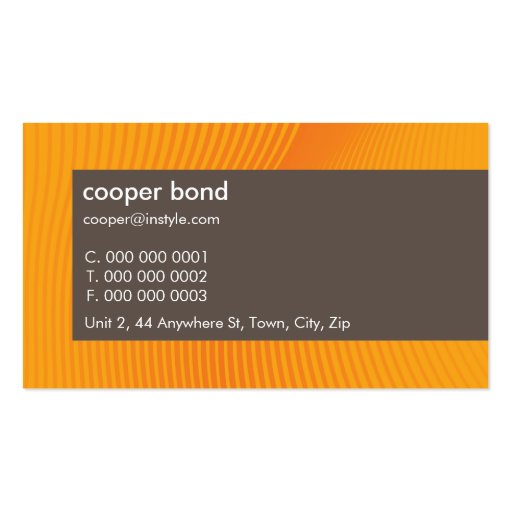 BUSINESS CARD trendy modern sway orange brown (back side)