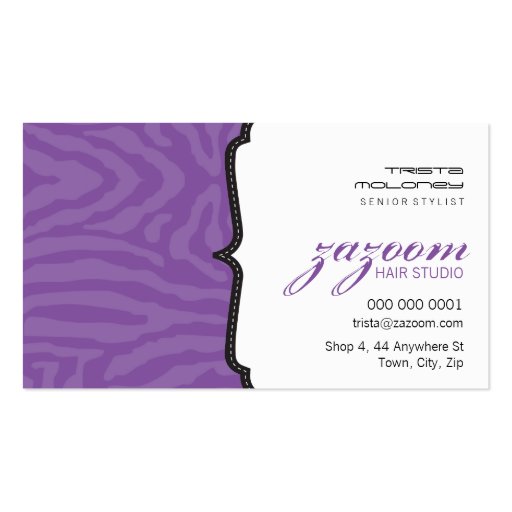 BUSINESS CARD trendy zebra stripe violet purple (front side)