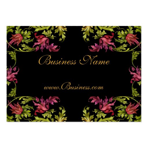 Business Card Vintage Floral Frame Black Gold Pink