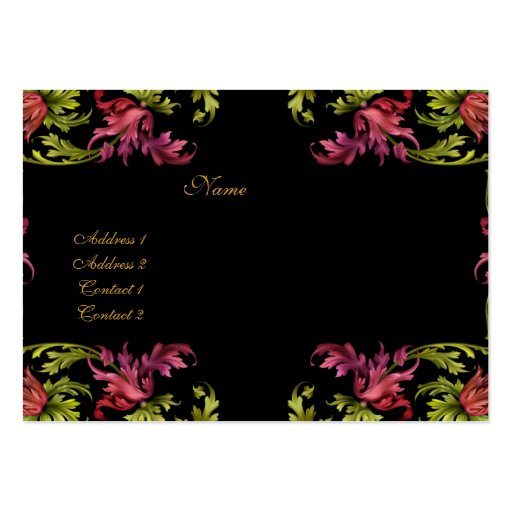 Business Card Vintage Floral Frame Black Gold Pink (back side)