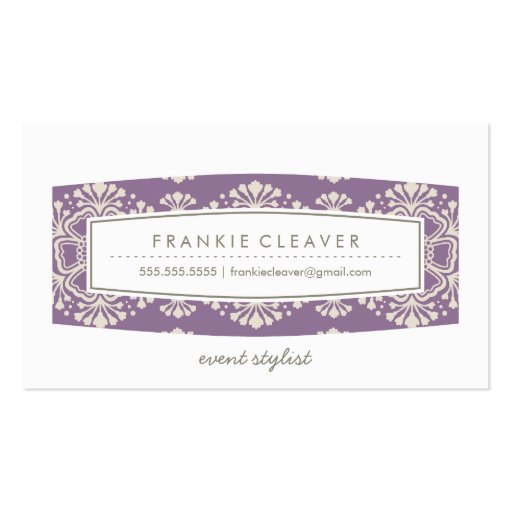 BUSINESS CARD vintage floral pattern purple cream (front side)