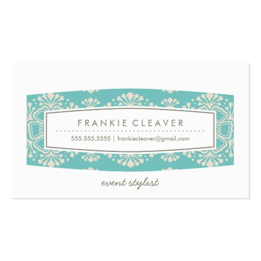 BUSINESS CARD vintage floral pattern turquoise