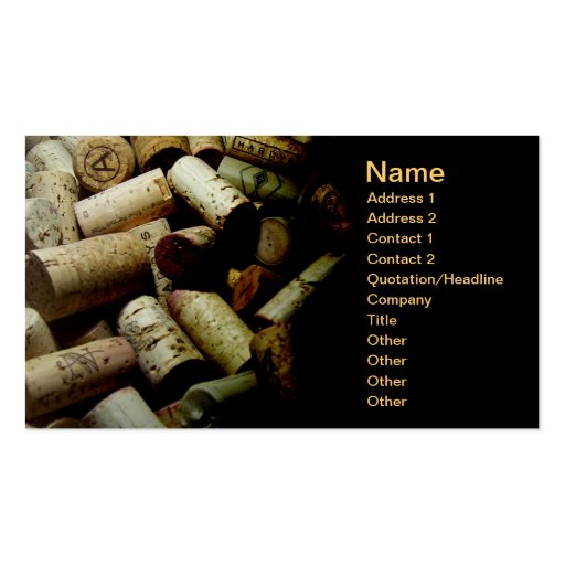business card with pile of bottle corks