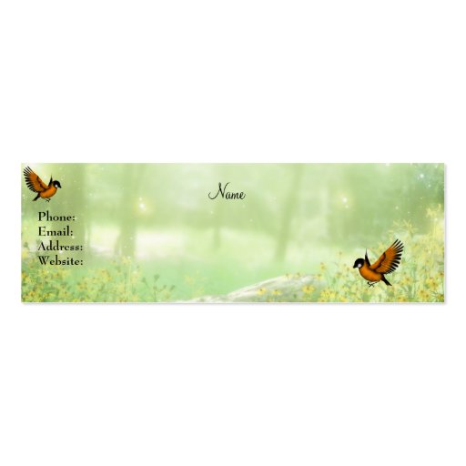 Business Card Yellow Flowers Birds Skinny (back side)