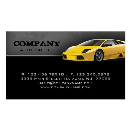 Business Card Yellow Sports Car (back side)