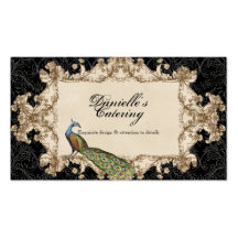 Business Cards - Black Vintage Peacock & Etchings