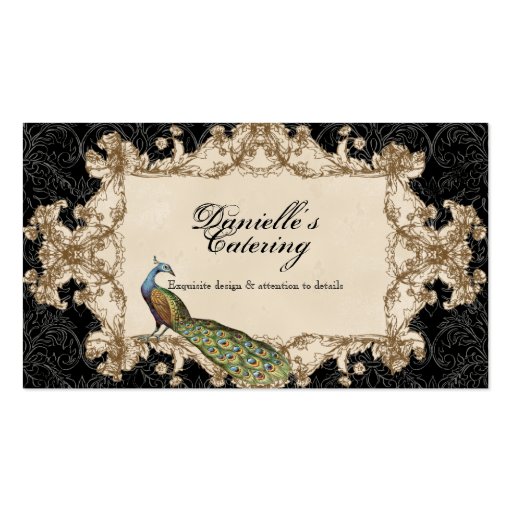 Business Cards - Black Vintage Peacock & Etchings (front side)