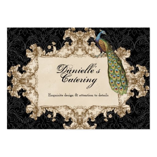 Business Cards - Black Vintage Peacock & Etchings (front side)