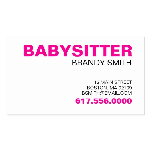 Business Cards For Babysitters (front side)