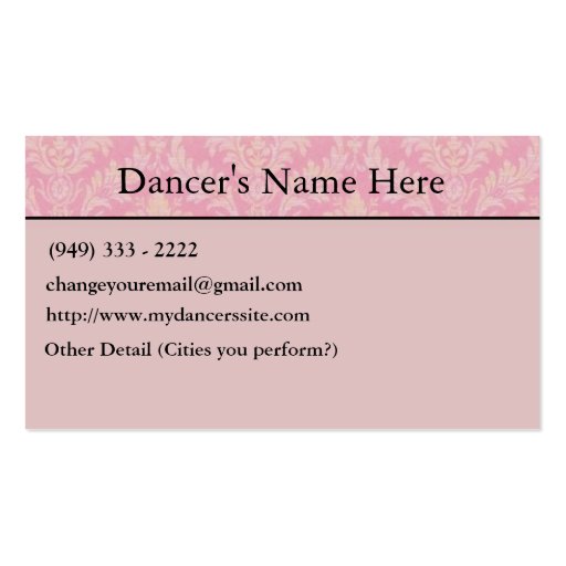 Business Cards for Dancers (front side)