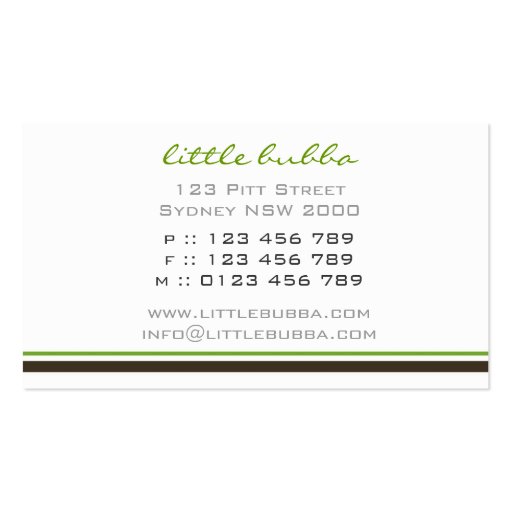 business cards > little bubba  [pink : chocolate] (back side)