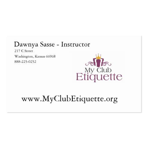 Business Cards- My Club Etiquette (front side)