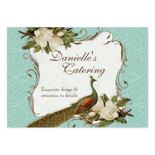 Business Cards - Peacock Magnolia Floral Damask (front side)